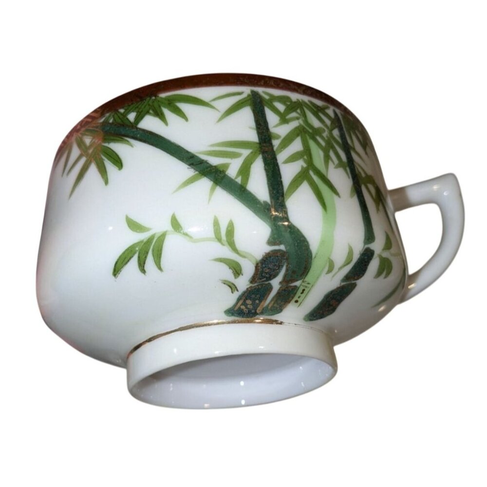 Kutani 3 teacups Bamboo Geisha Bone China Footed Japan